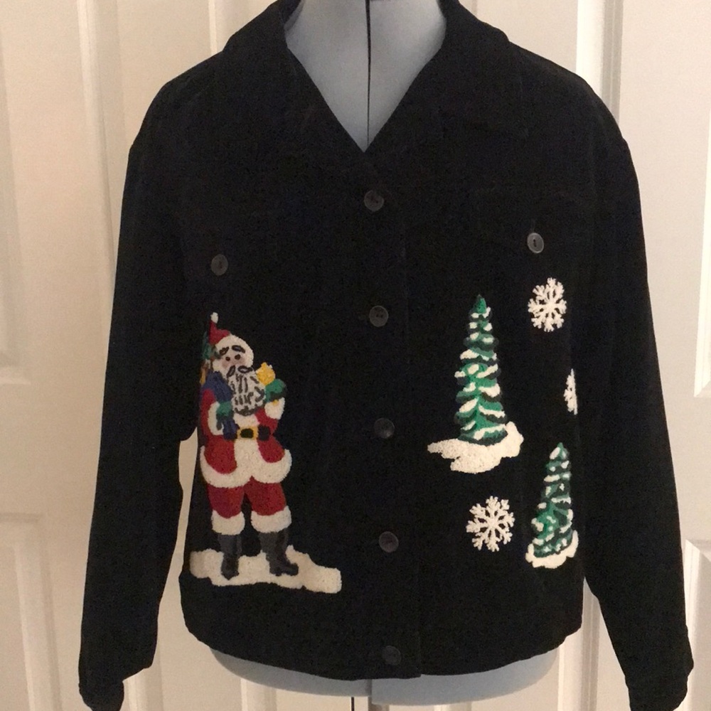 BellePointe Belle Pointe Black Velvet Christmas Jacket Santa Snow…